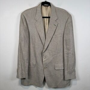 BROOKS BROTHERS Tan 100%‎ Linen Sports Coat Blazer Jacket 2 Button Check Size 54